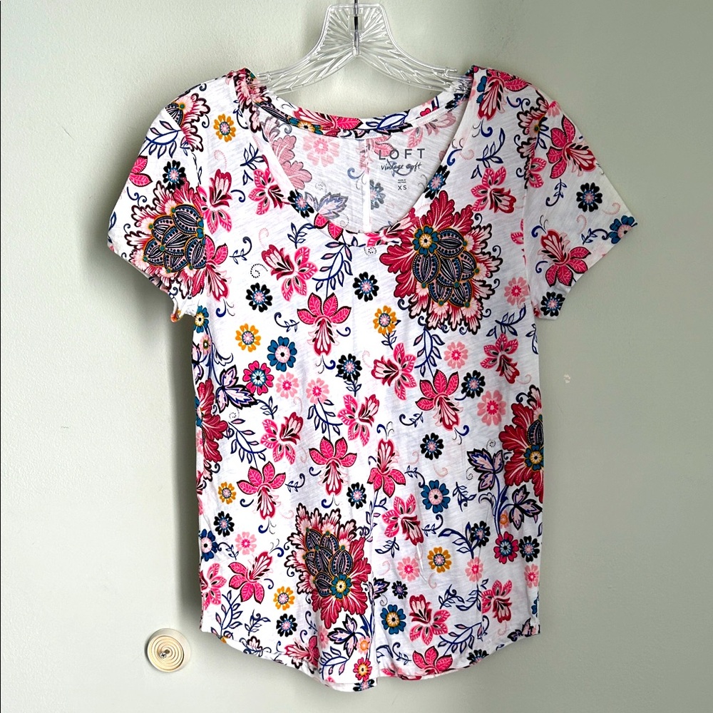 LOFT Floral Short Sleeve Tee - Pink, Blue, Yellow